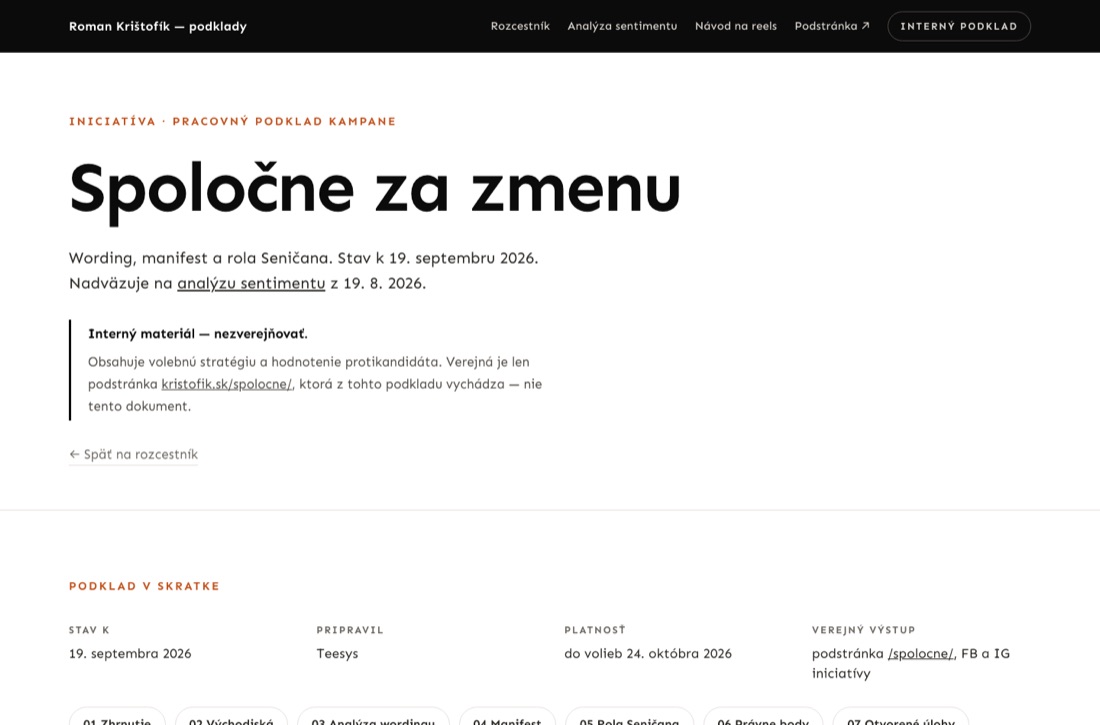 Náhľad podkladu — nadpis Spoločne za zmenu, pod ním pruh Podklad v skratke