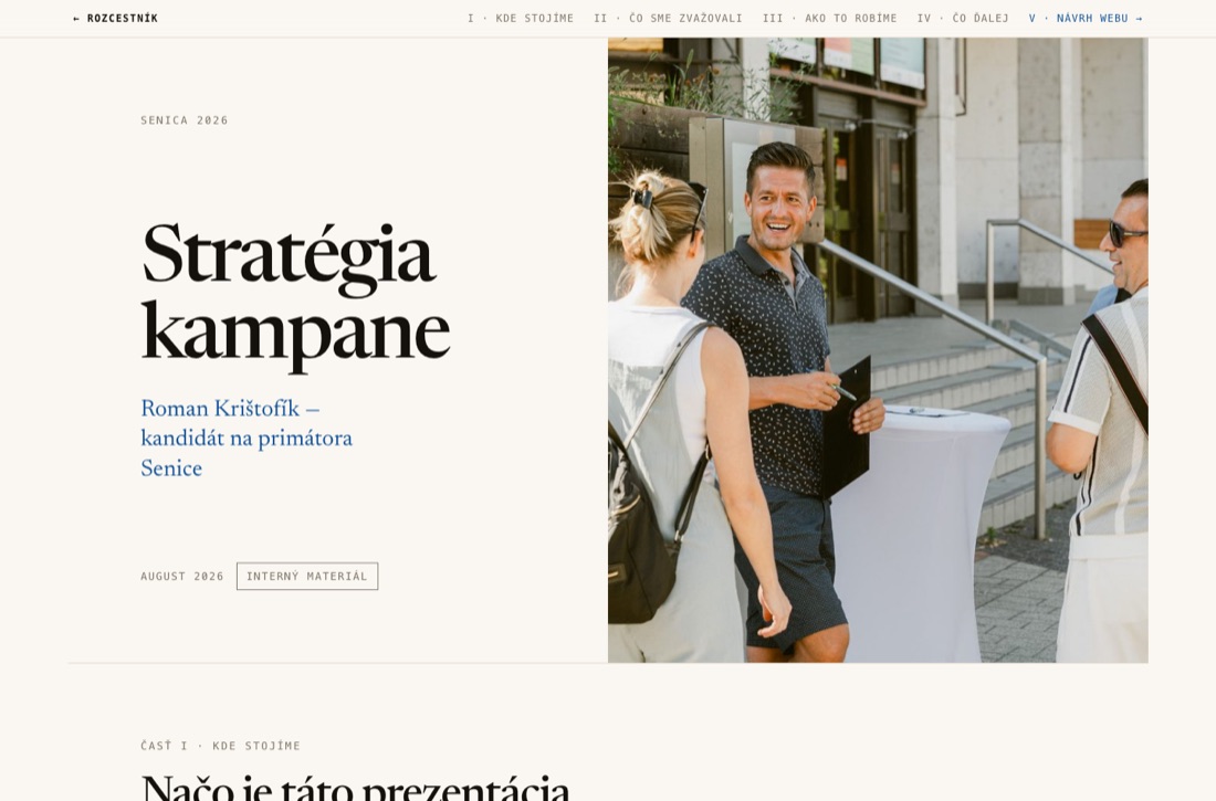 Náhľad prezentácie — obálka Stratégia kampane s fotografiou z terénu