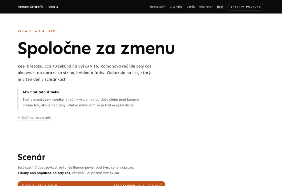 Náhľad stránky Reel — štítok Vlna 3, 4 z 4 a veľký nadpis Spoločne za zmenu